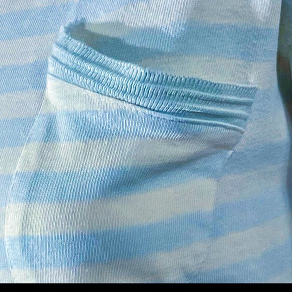 ▪️VTG▪️TANGIERS▪️1990's White & Baby Blue Stripe Cotton Crop Polo Shirt Top - Picture 4 of 12